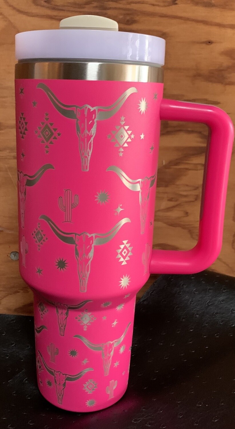 Etched Western Tumbler, Colour: Hot Pink