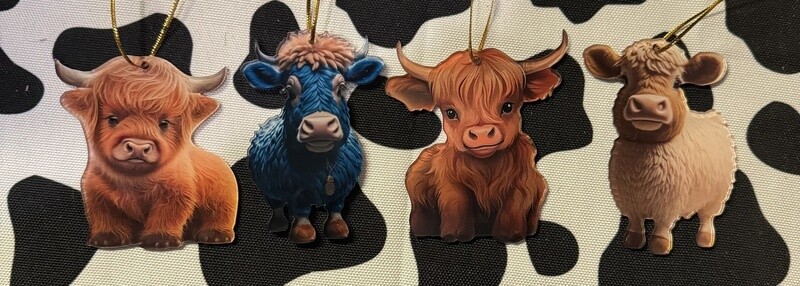 Set of Highland Cow Ornaments