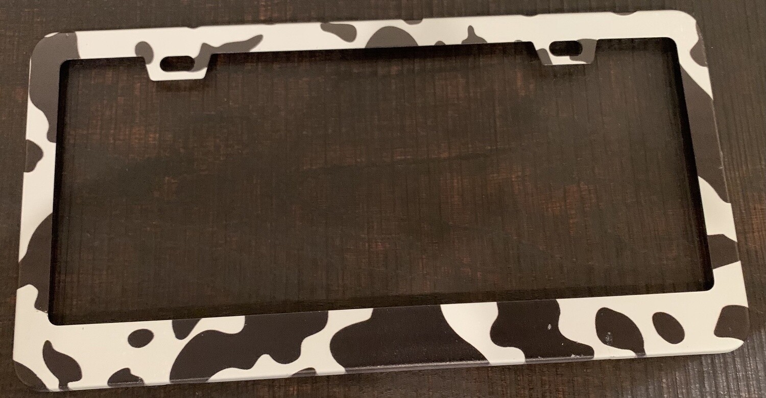 License Plate Frame, Style: Cow Print