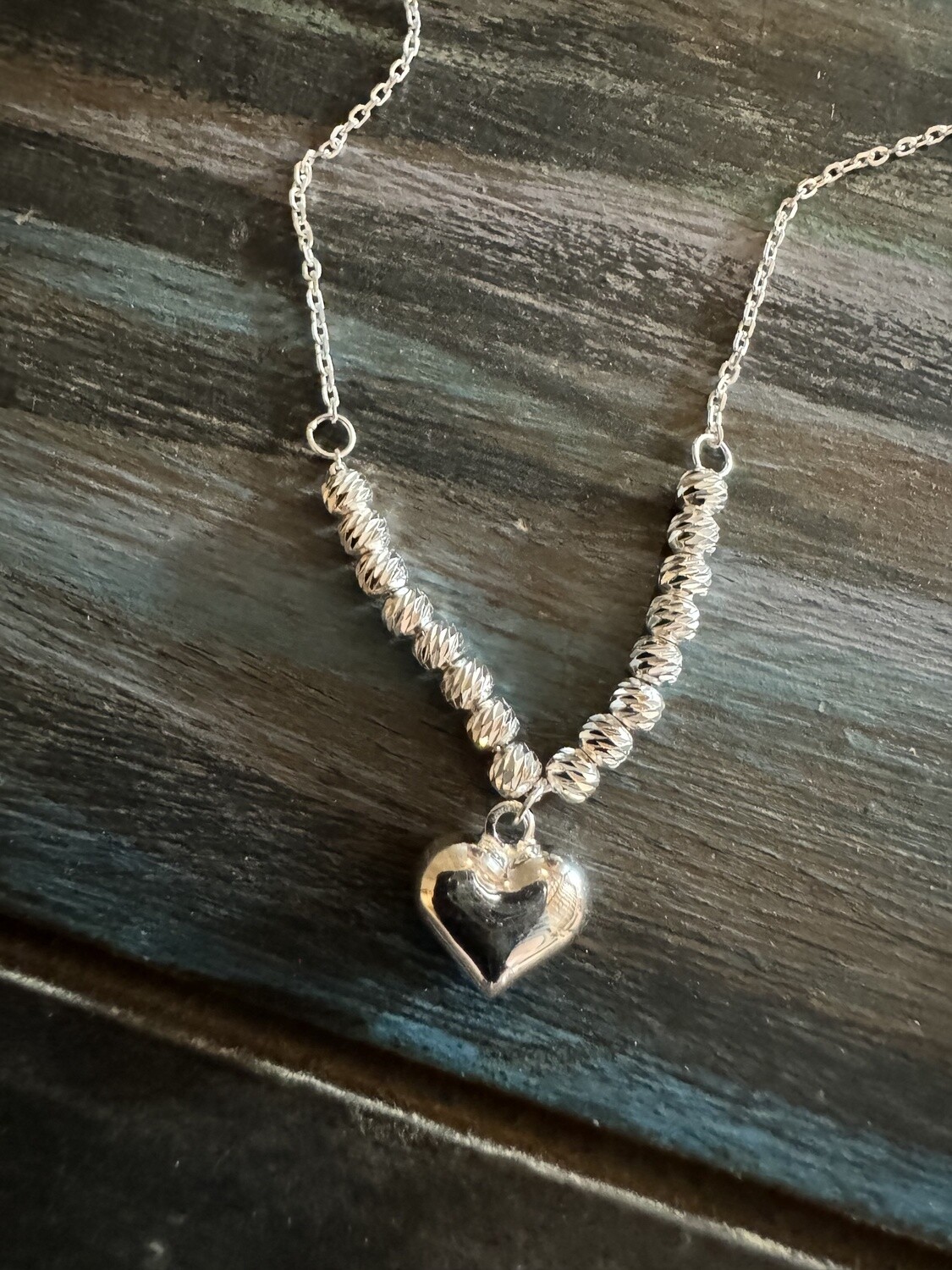 Sterling Silver Beaded Heart Necklace