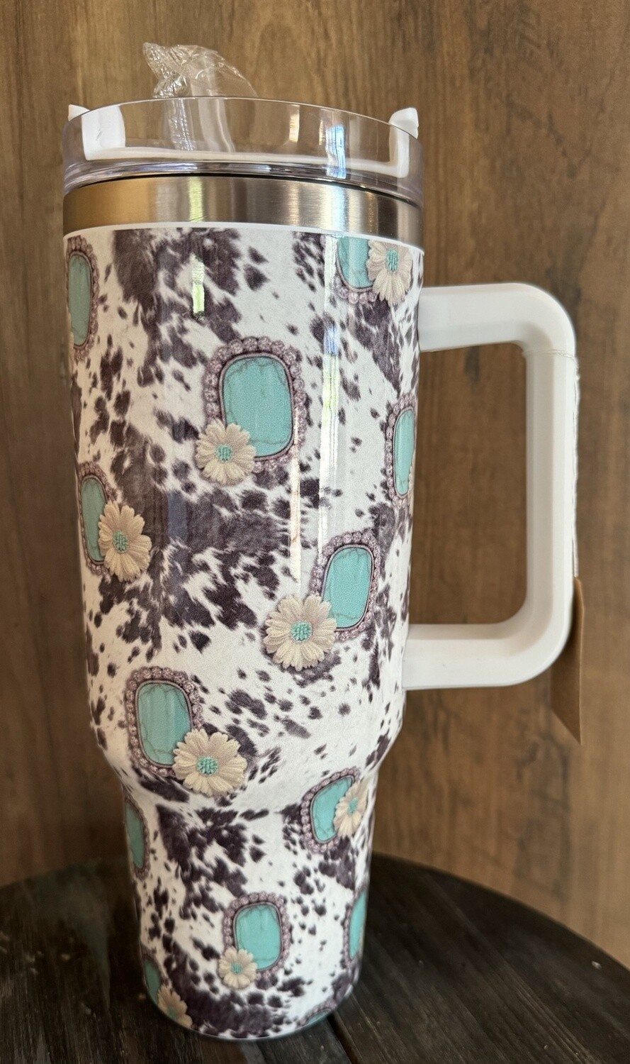 Cow Print &amp; Turquoise Tumbler
