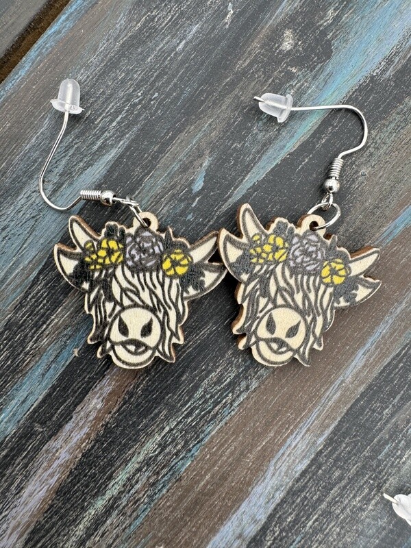 Highland Cow Wooden Earrings