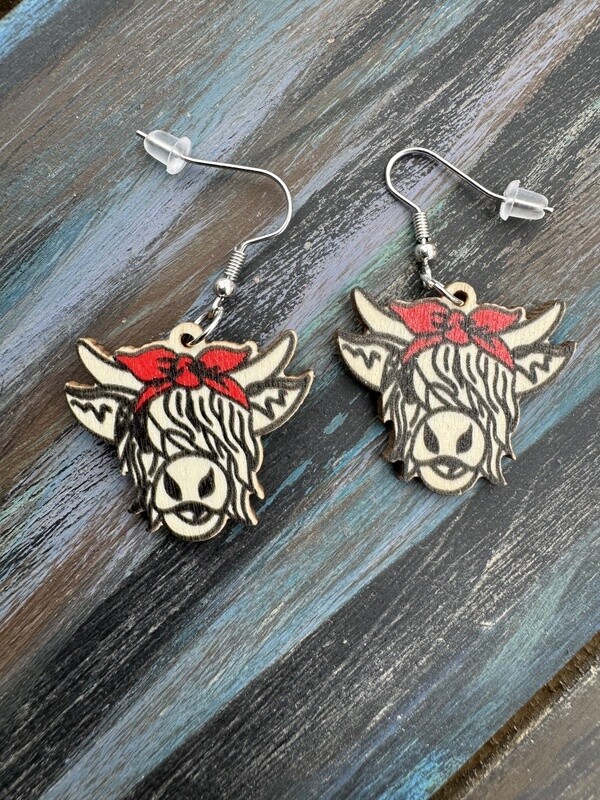 Highland Cow Wooden Earrings