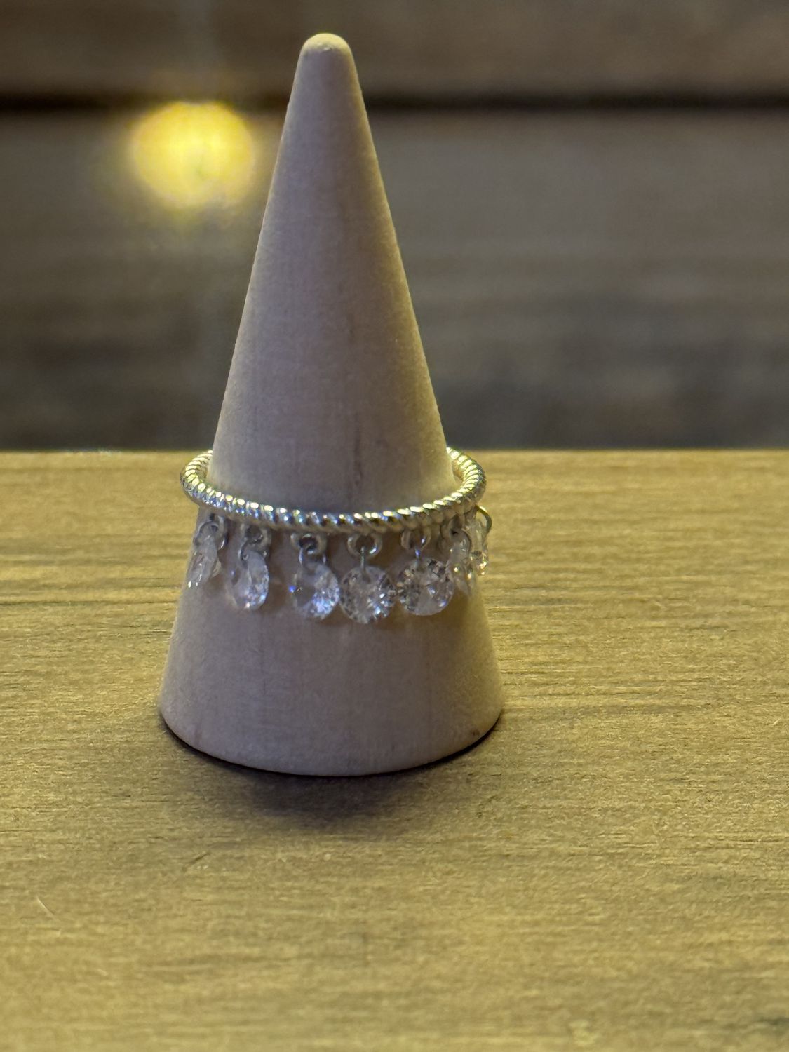 Sterling Silver Dangling Crystals Ring