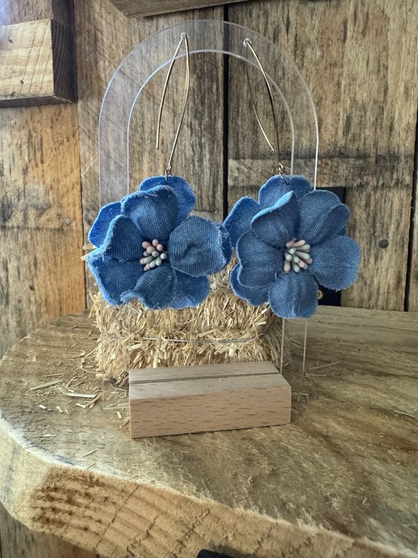 Denim Flower Drop Earrings
