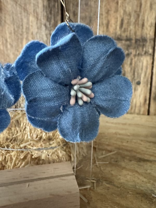 Denim Flower Drop Earrings