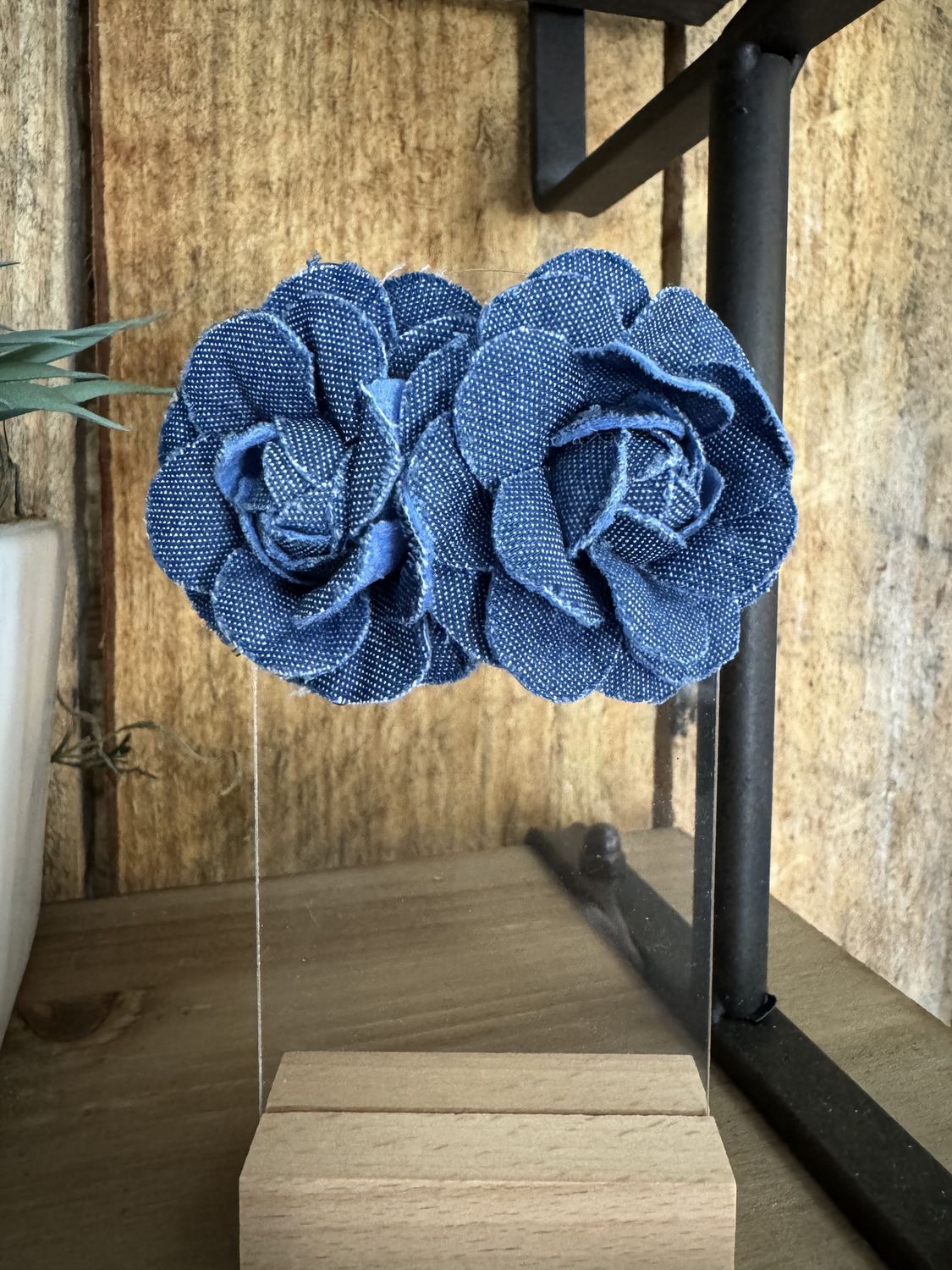 Denim Rose Statement Earrings