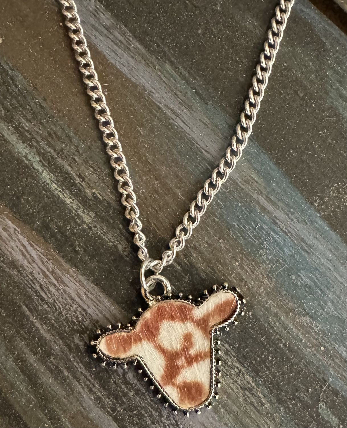Cow Silhouette Necklace, Style: Cowhide