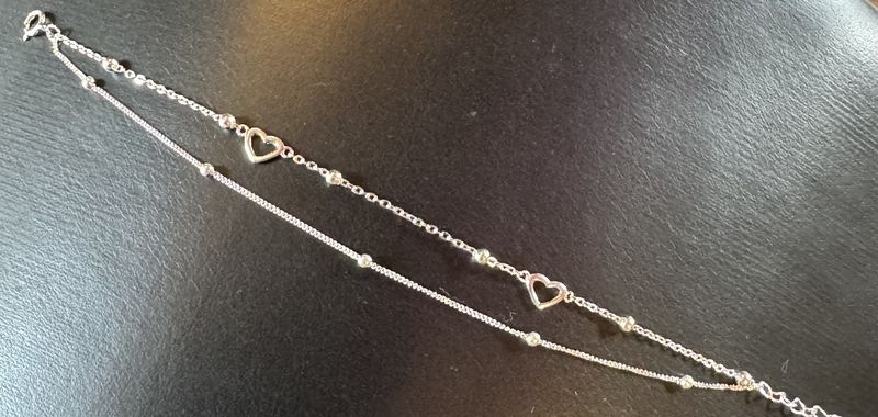 Sterling Silver Double Strand Heart Bracelet