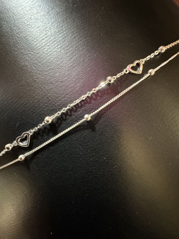 Sterling Silver Double Strand Heart Bracelet