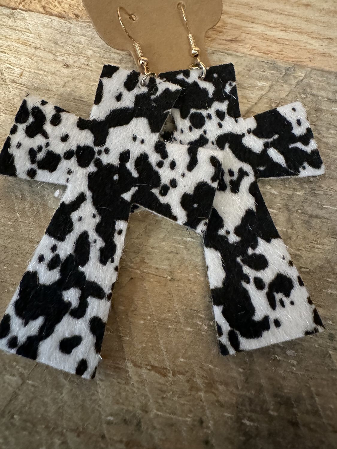 Cow Print Cross Earrings