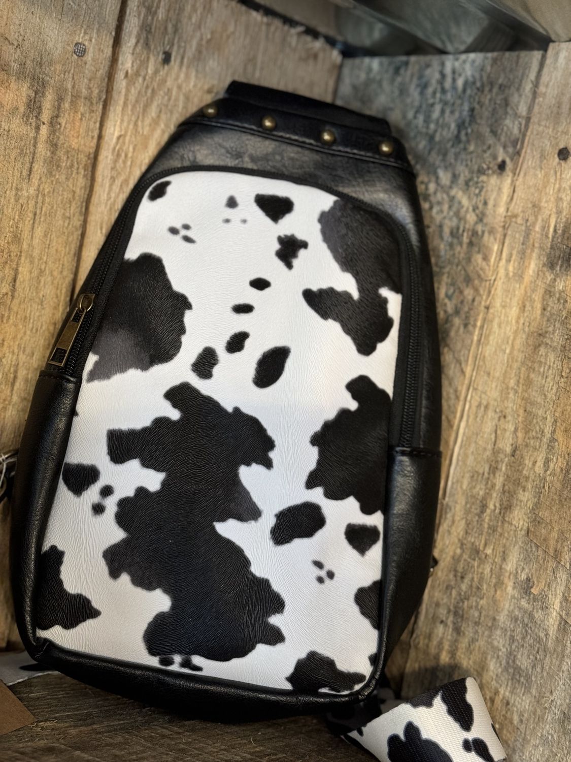 Leather Cow Print Sling Bag