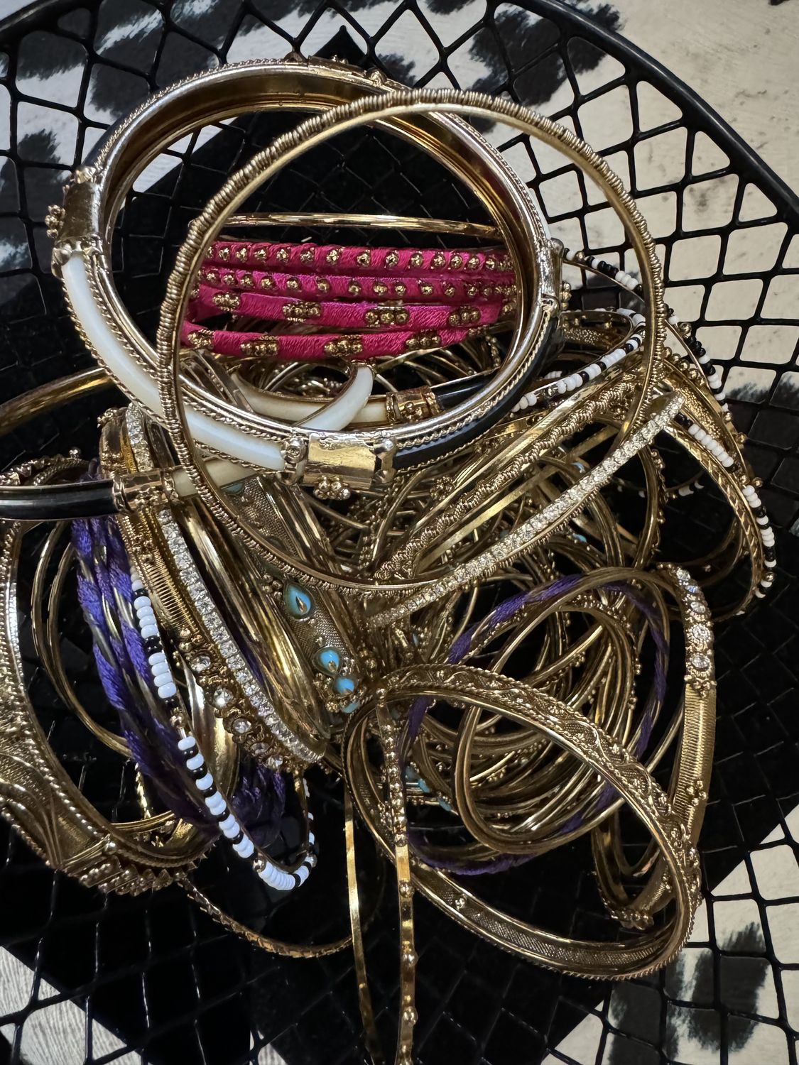 Bangle Bracelets, Colour: Gold w/ Crystals