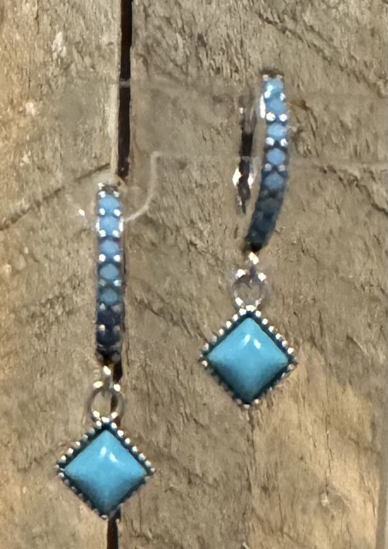 Sterling and Turquoise Mini Hoop Earrings