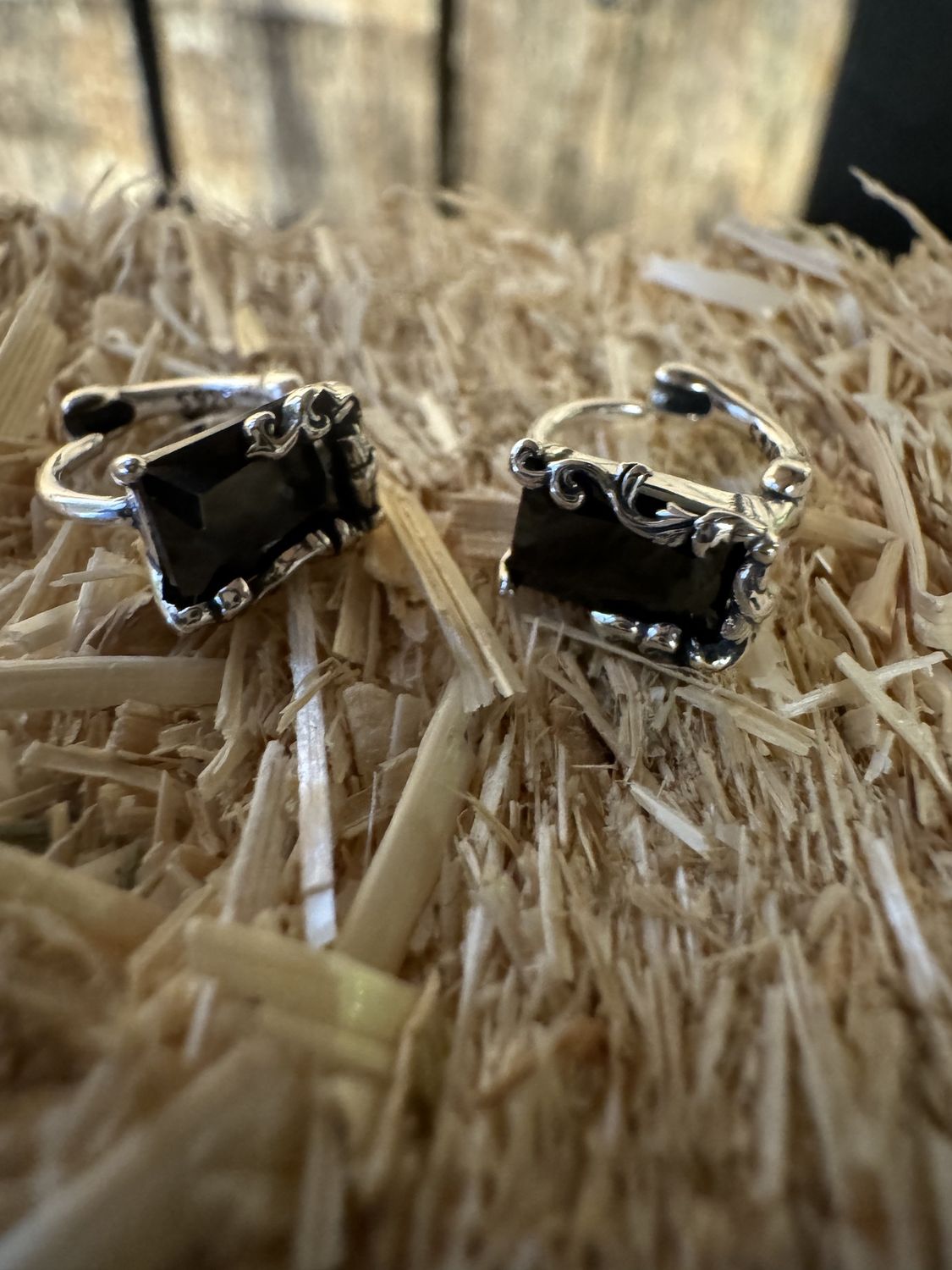 Sterling Silver and Black Stone Earrings