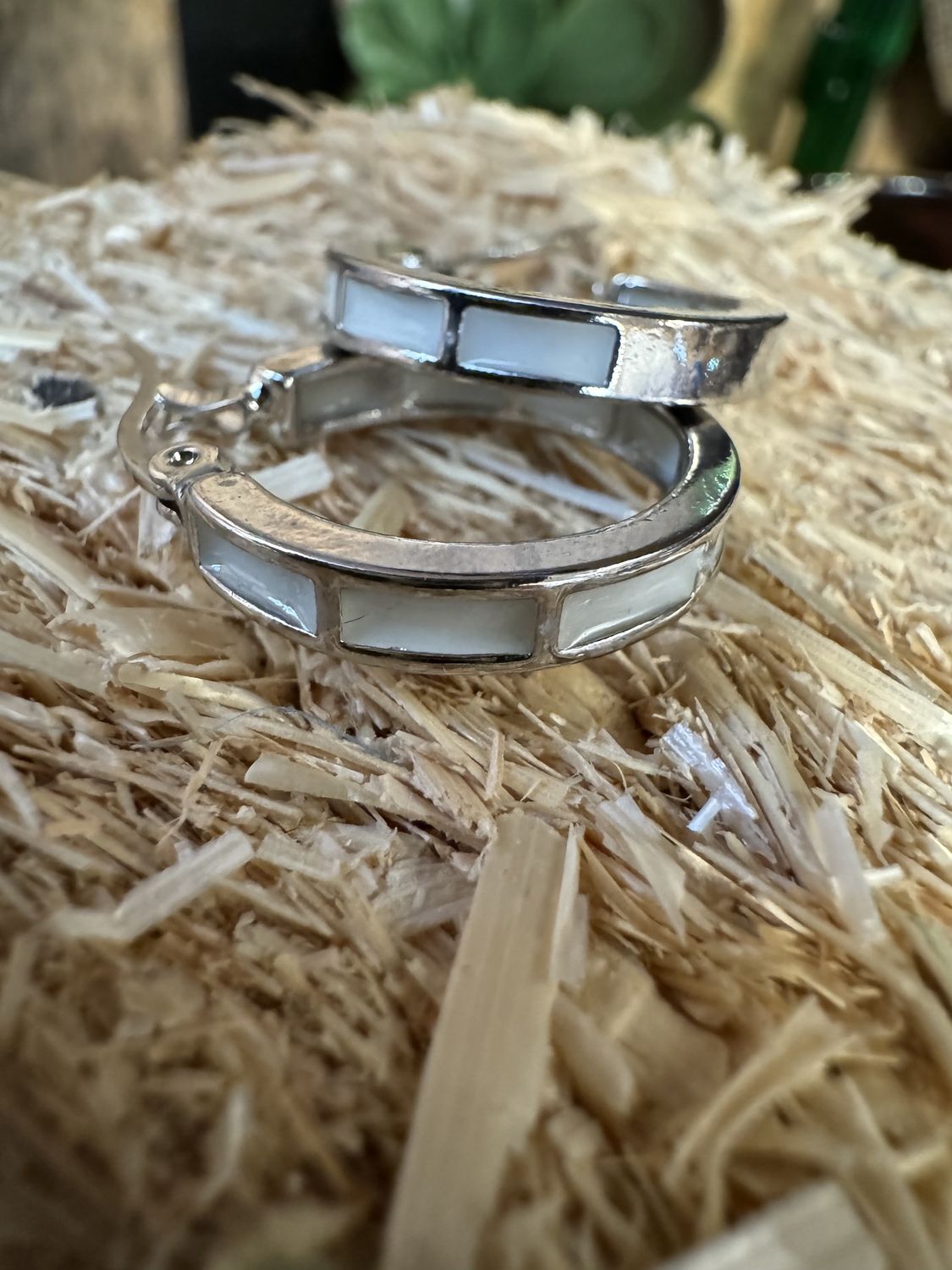 Sterling Silver Enamel Inlay Hoop Earrings, Colour: White