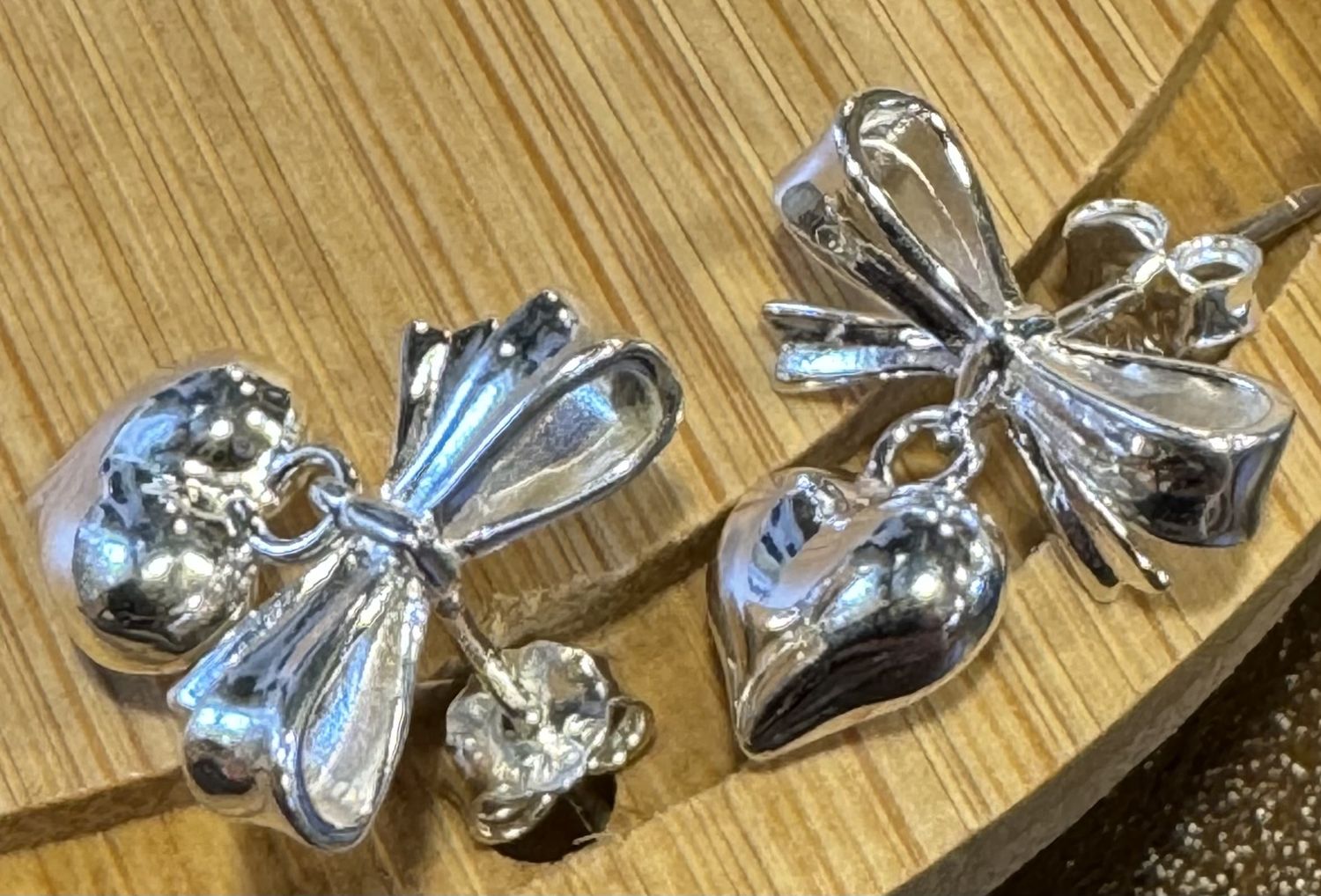Sterling Silver Bow and Heart Drop Earrings