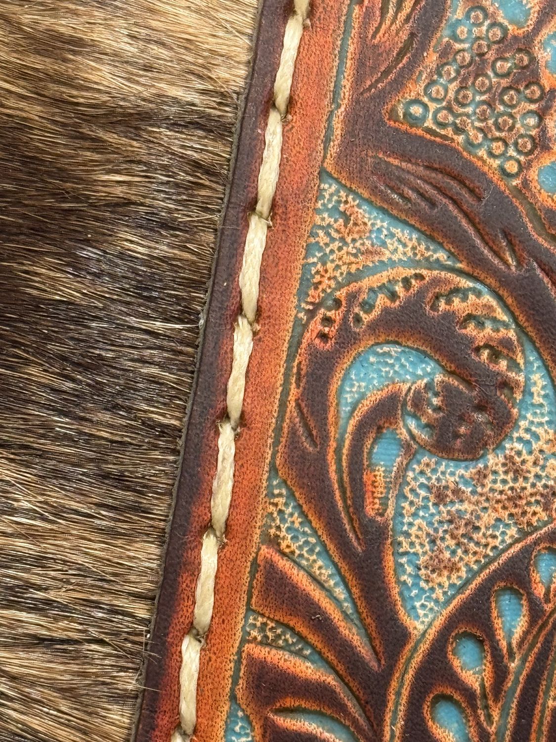 Tooled Leather &amp; Cowhide Bag
