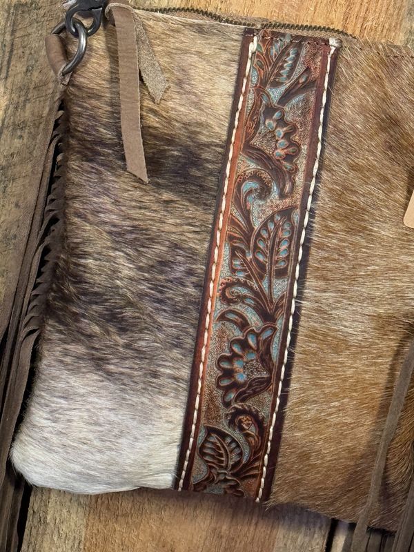 Tooled Leather &amp; Cowhide Bag