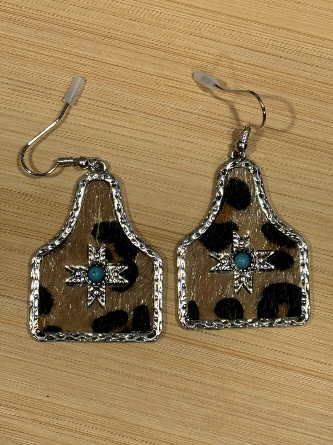 Cheetah Print Cow Tag Earrings