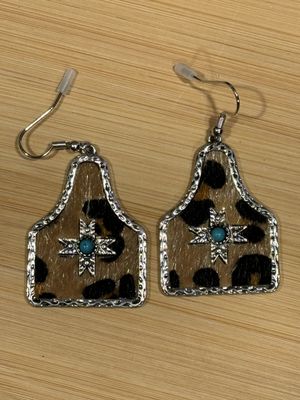 Cheetah Print Cow Tag Earrings