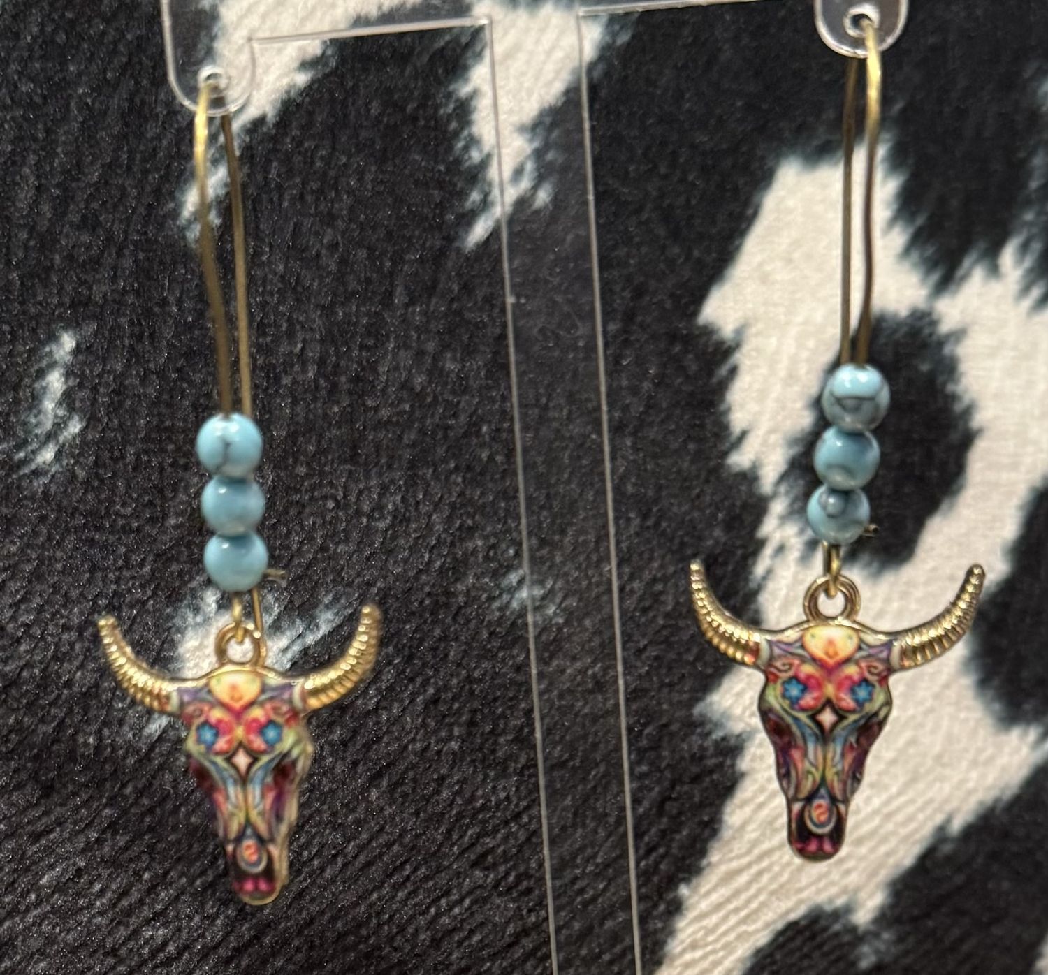 Fancy Bull Skull Earrings, Colour: Colorful
