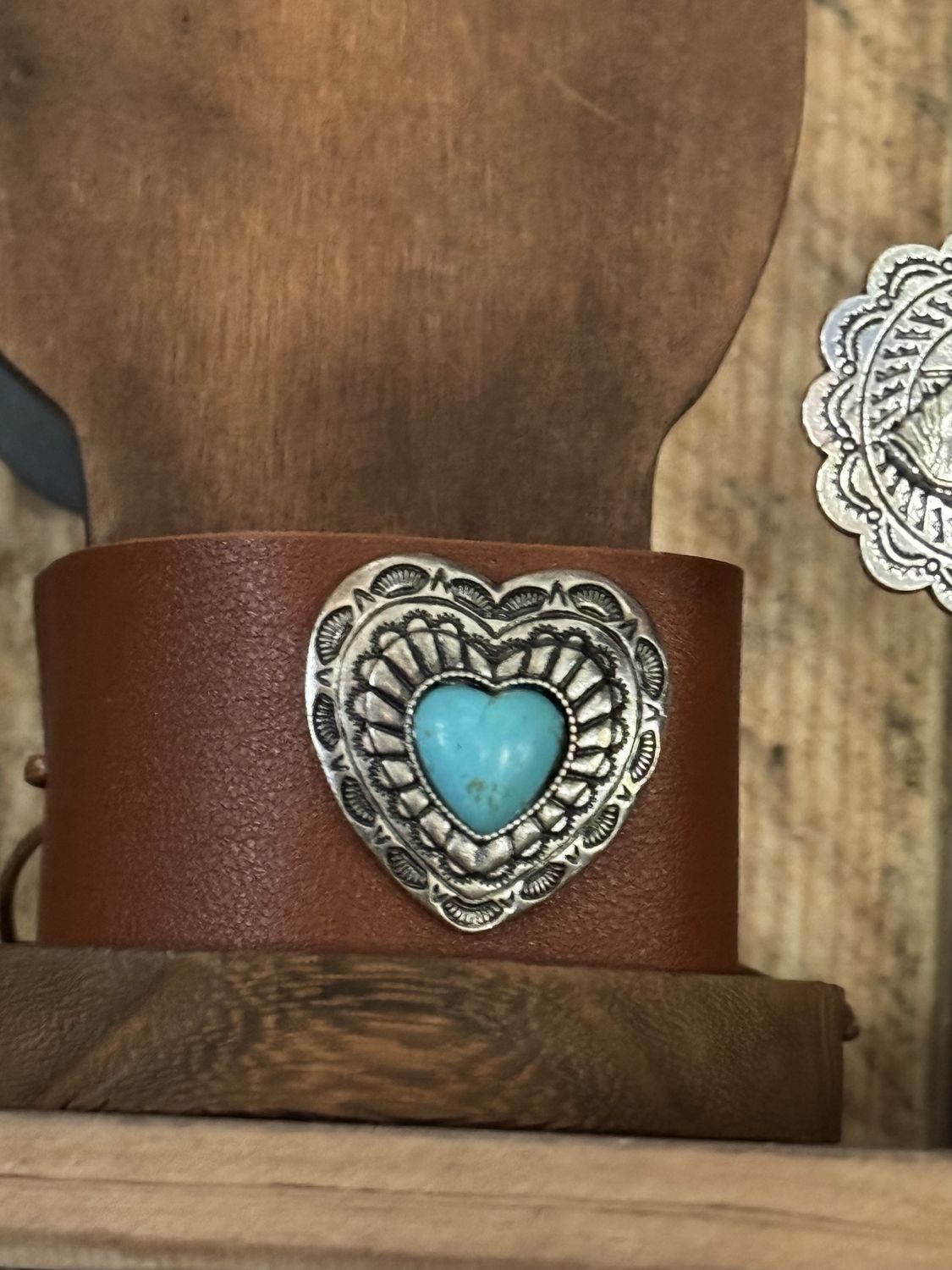 Faux Leather &amp; Turquoise Heart Bracelet
