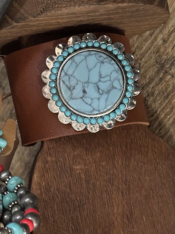 Faux Leather &amp; Turquoise Bracelet