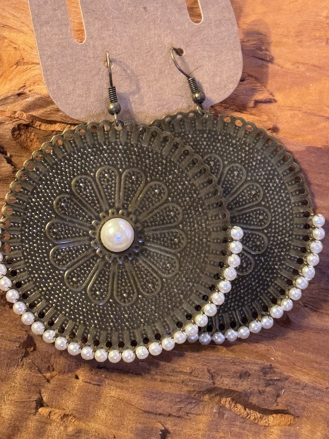 Vintage Western Concho Pearl Earrings