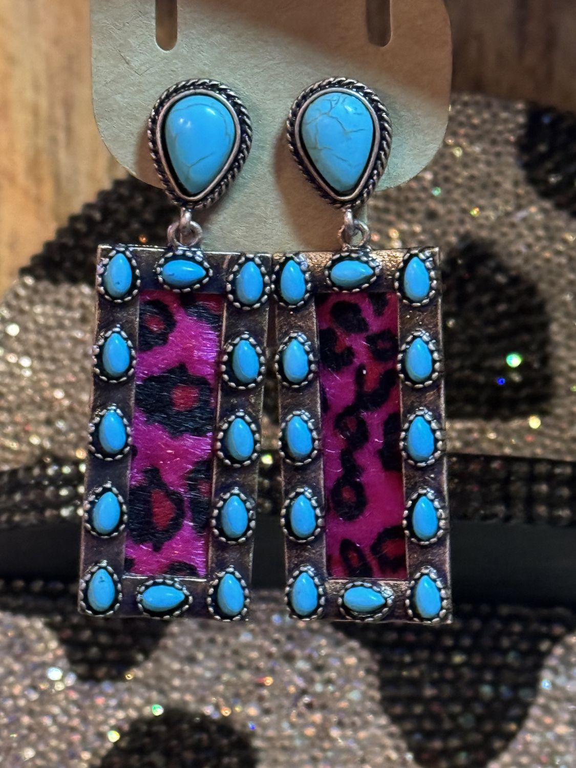 Wild West Turquoise &amp; Leopard Earrings