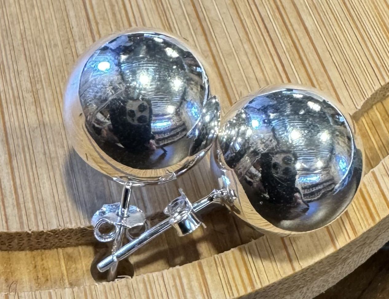 Sterling Silver Ball Stud Earrings, Size: 10mm