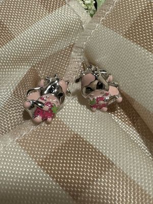Sterling Silver and Pink Enamel Cow Earrings