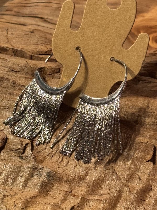 Silver Fringe Half Hoop Earrings