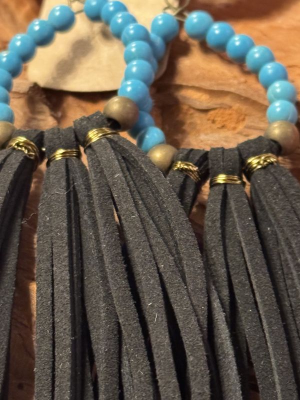 Turquoise Beaded Fringe Earrings