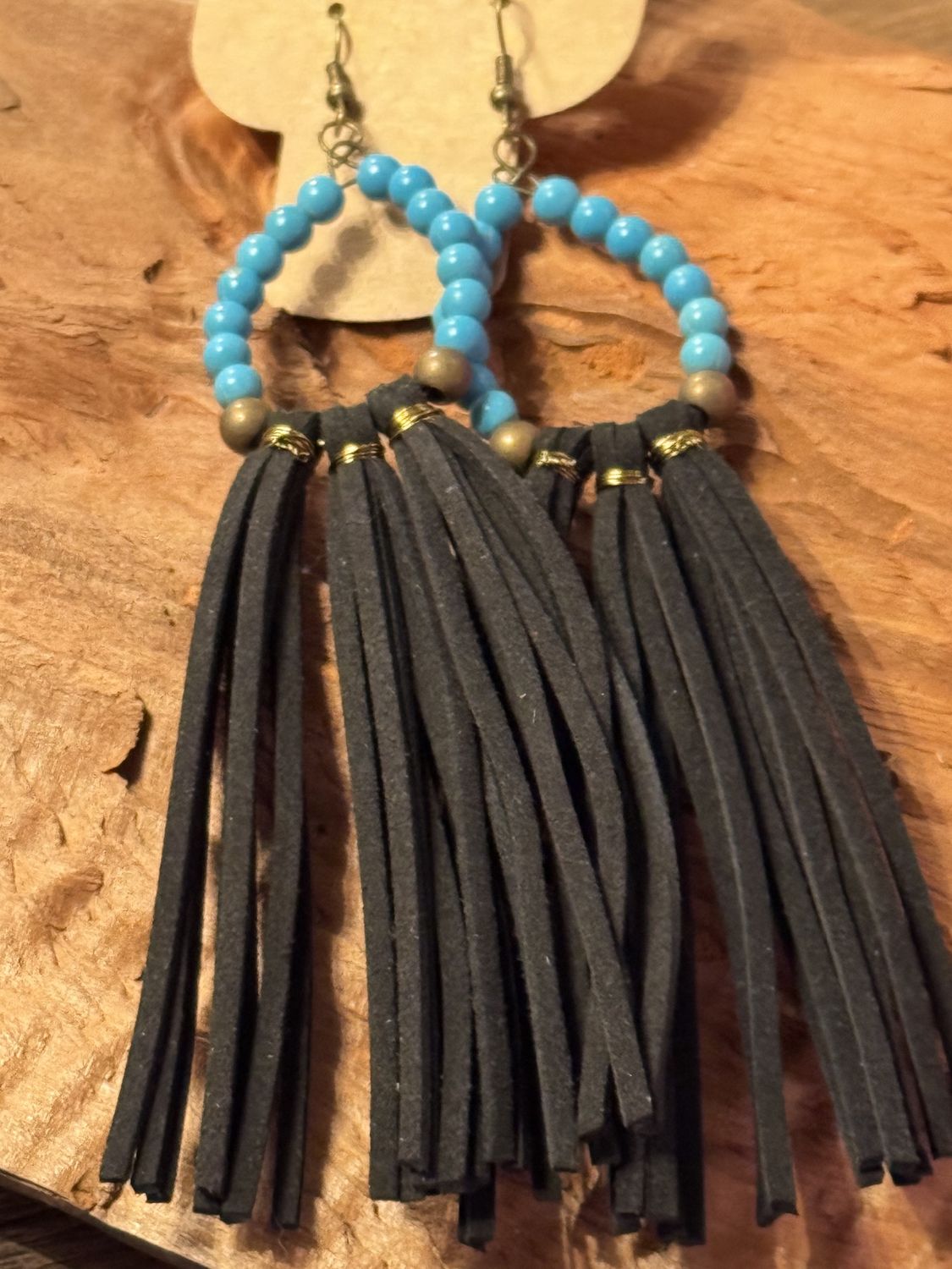 Turquoise Beaded Fringe Earrings