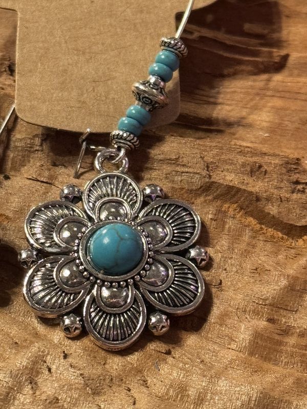 Western Floral Drop Earrings with Turquoise Beads