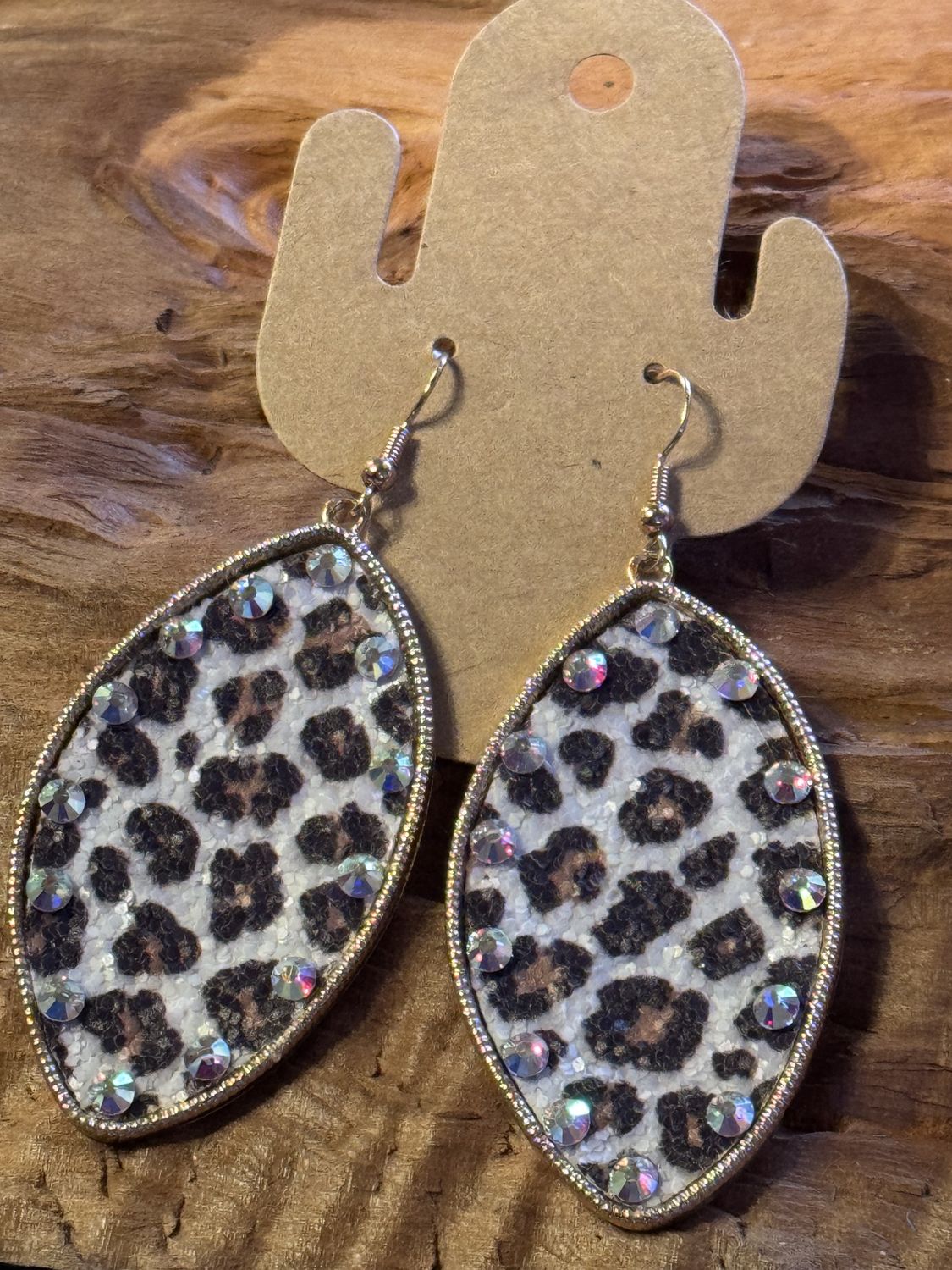 Leopard Print Teardrop Earrings with Crystal Accents