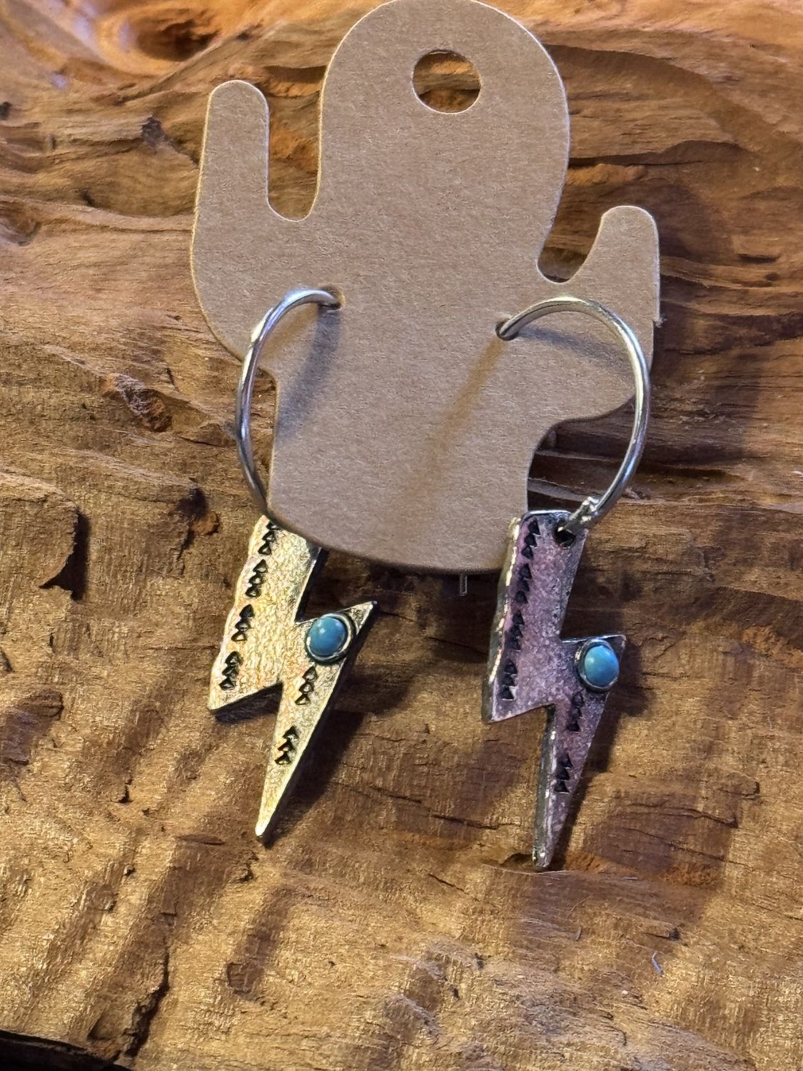 Lightning Bolt Hoops with Turquoise Stone Accent
