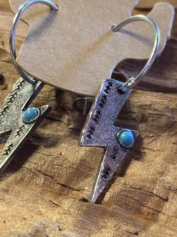 Lightning Bolt Hoops with Turquoise Stone Accent