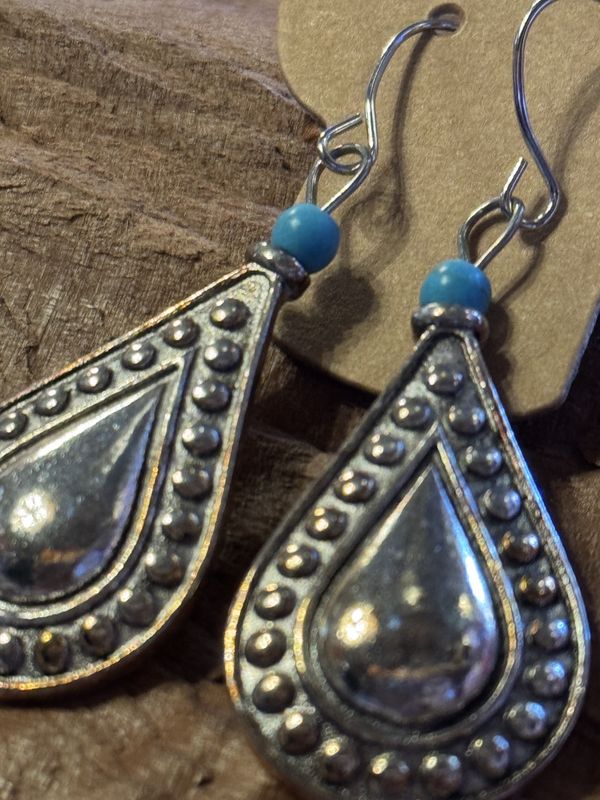 Silver Teardrop Earrings with Turquoise Accent7