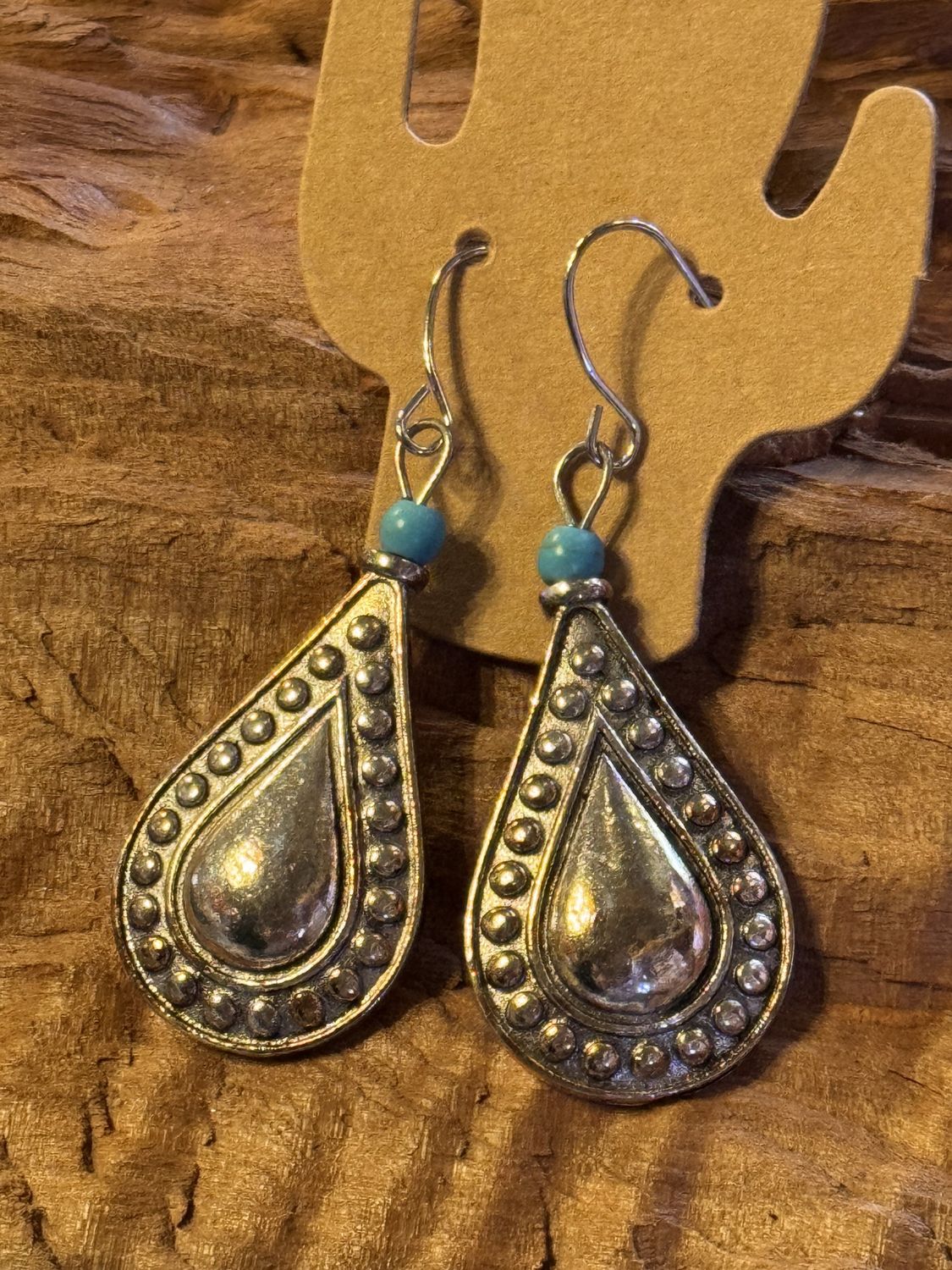 Silver Teardrop Earrings with Turquoise Accent7