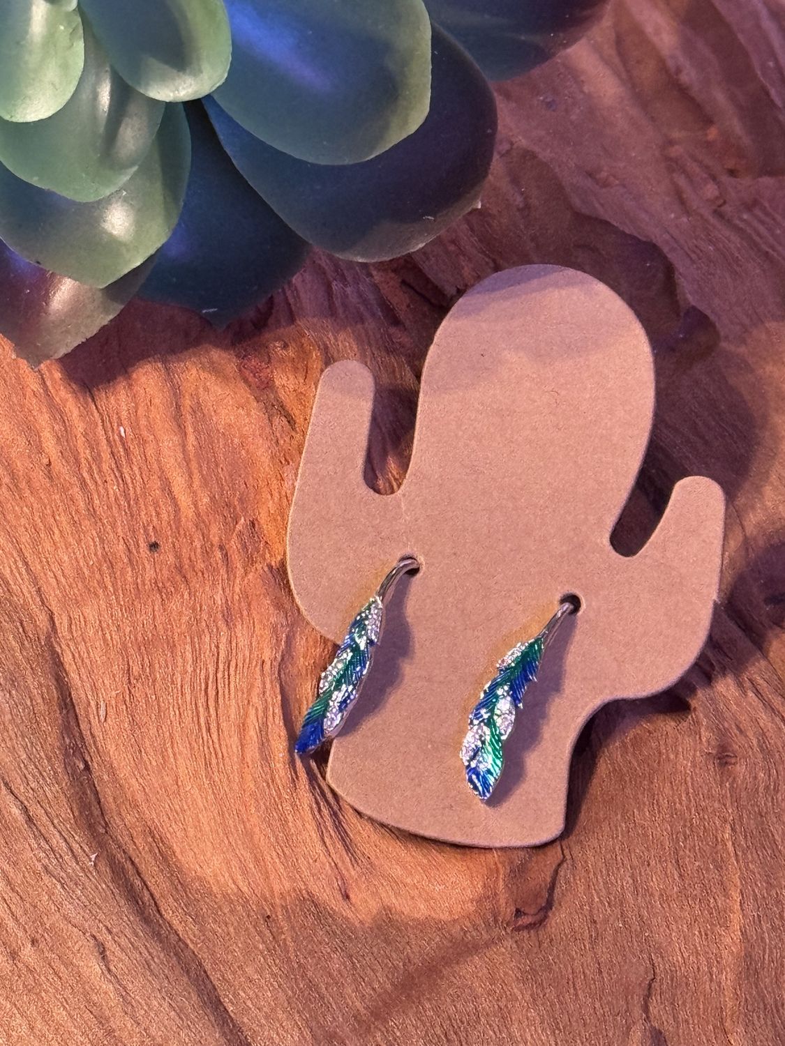 Sterling Silver &amp; Enamel Peacock Feather Stud Earrings