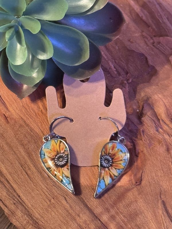 Teardrop Sunflower Art Earrings