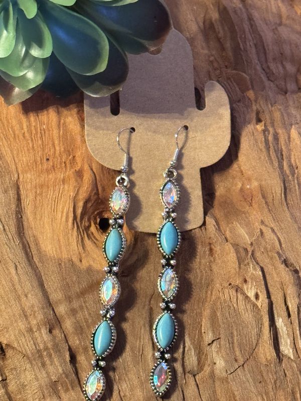 Turquoise &amp; Crystal Western Drop Earrings