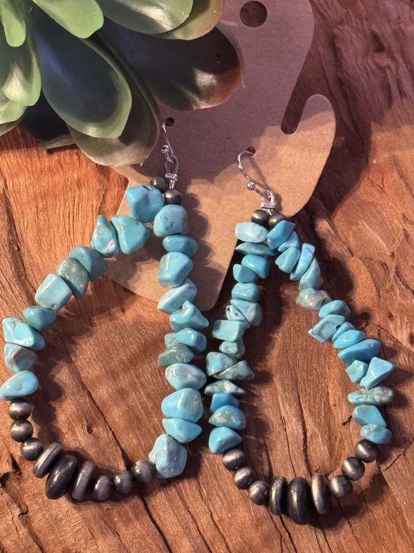 Chunky Turquoise Teardrop Beaded Earrings