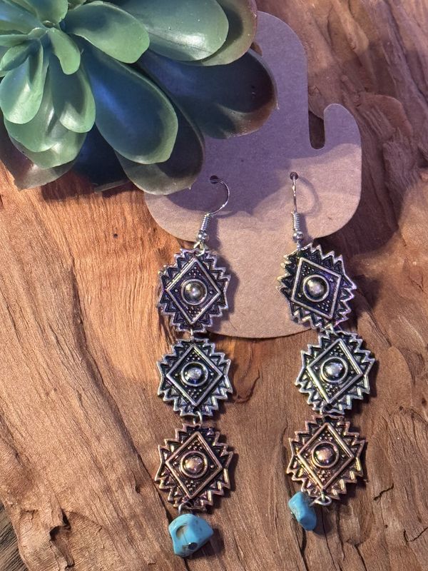 Southwest Dangle Earrings with Turquoise Chips
