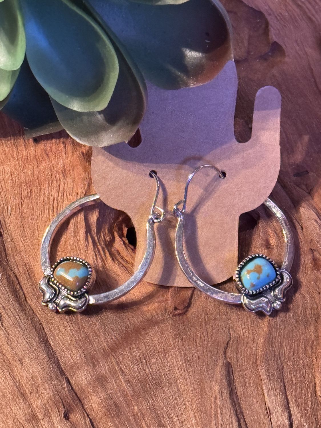 Turquoise Accent Western Hoop Earrings