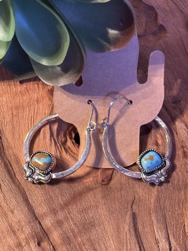 Turquoise Accent Western Hoop Earrings