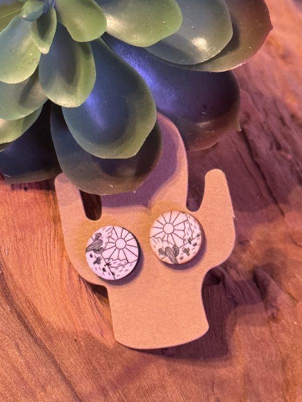 Western Wooden Stud Earrings