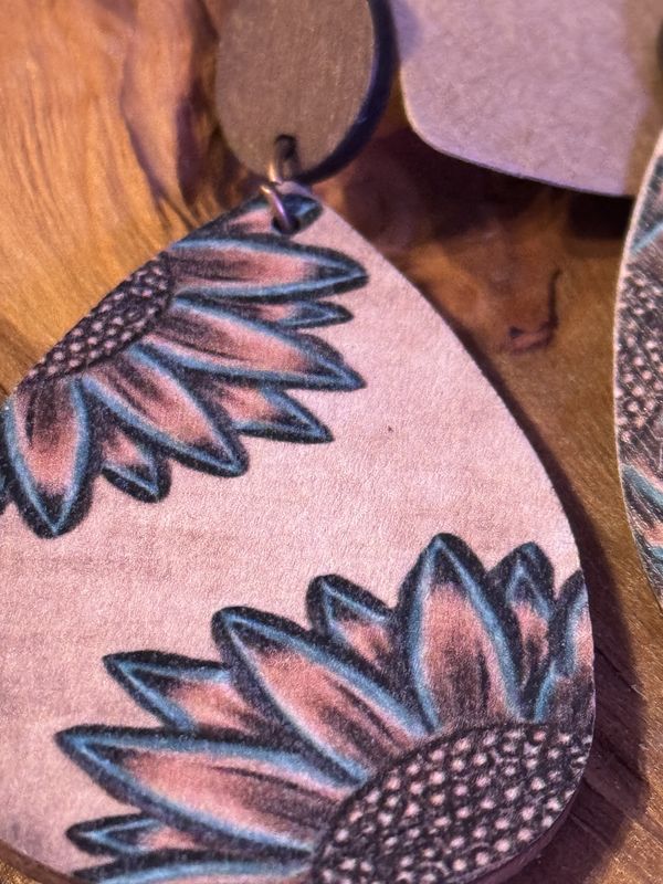 Sunflower Teardrop Wooden Earrings